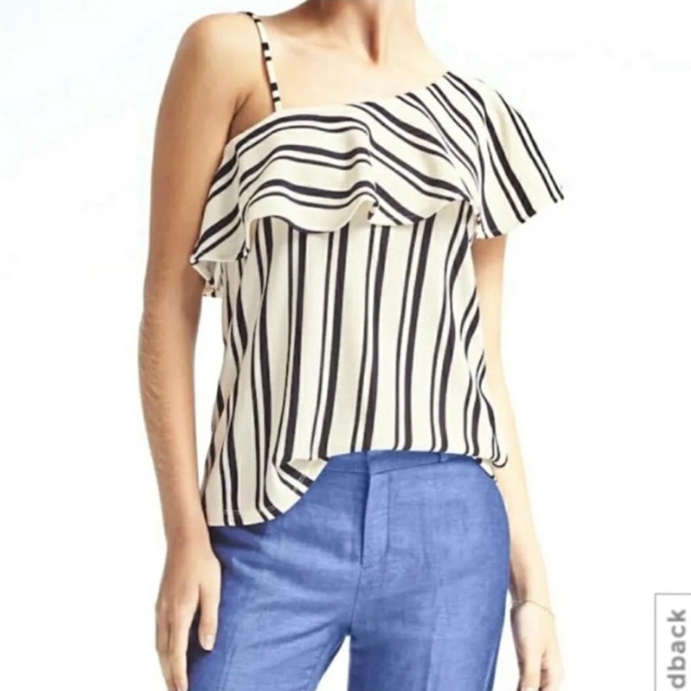 NWT Vintage 2016 Banana Republic Nautical Blue/White Striped Flutter Sleeve Top